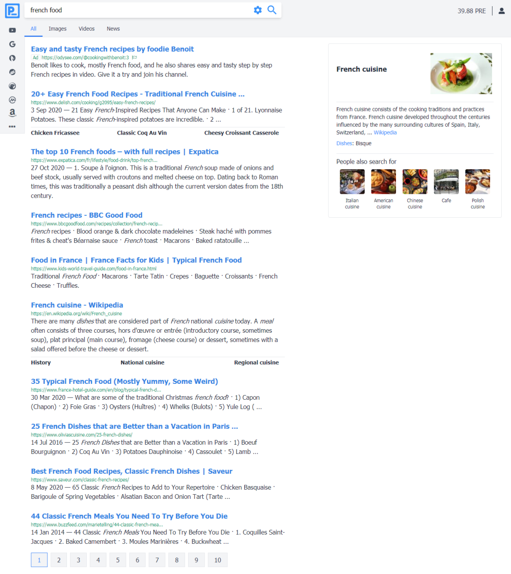 French food ad Presearch search result page