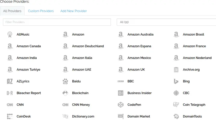 List of providers