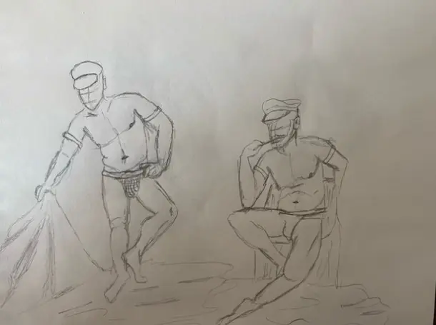 Figmod posing in leatherwear - Pencil sketches - 10 minutes