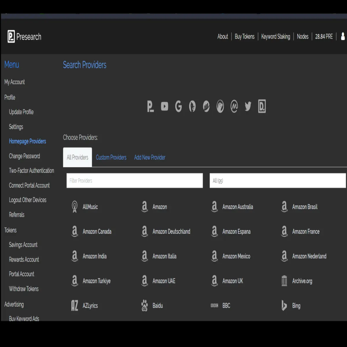 Presearch search providers