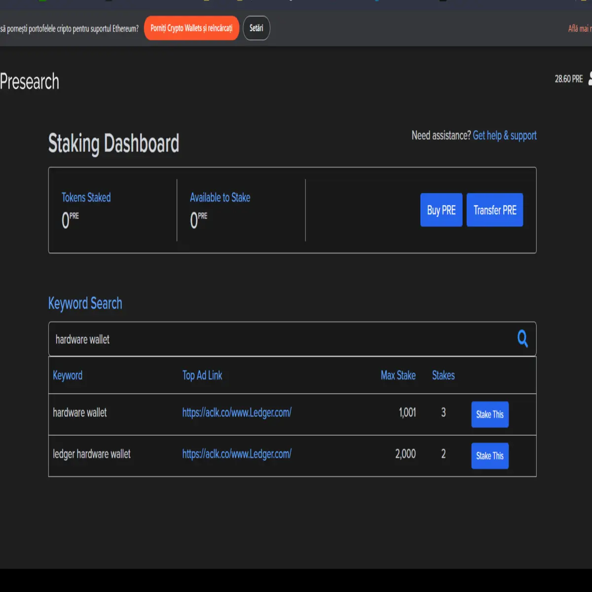 Keyword staking