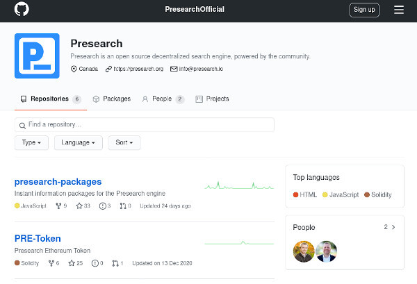 Presearch on GitHub