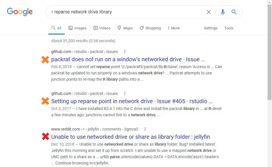 R reparse error Google