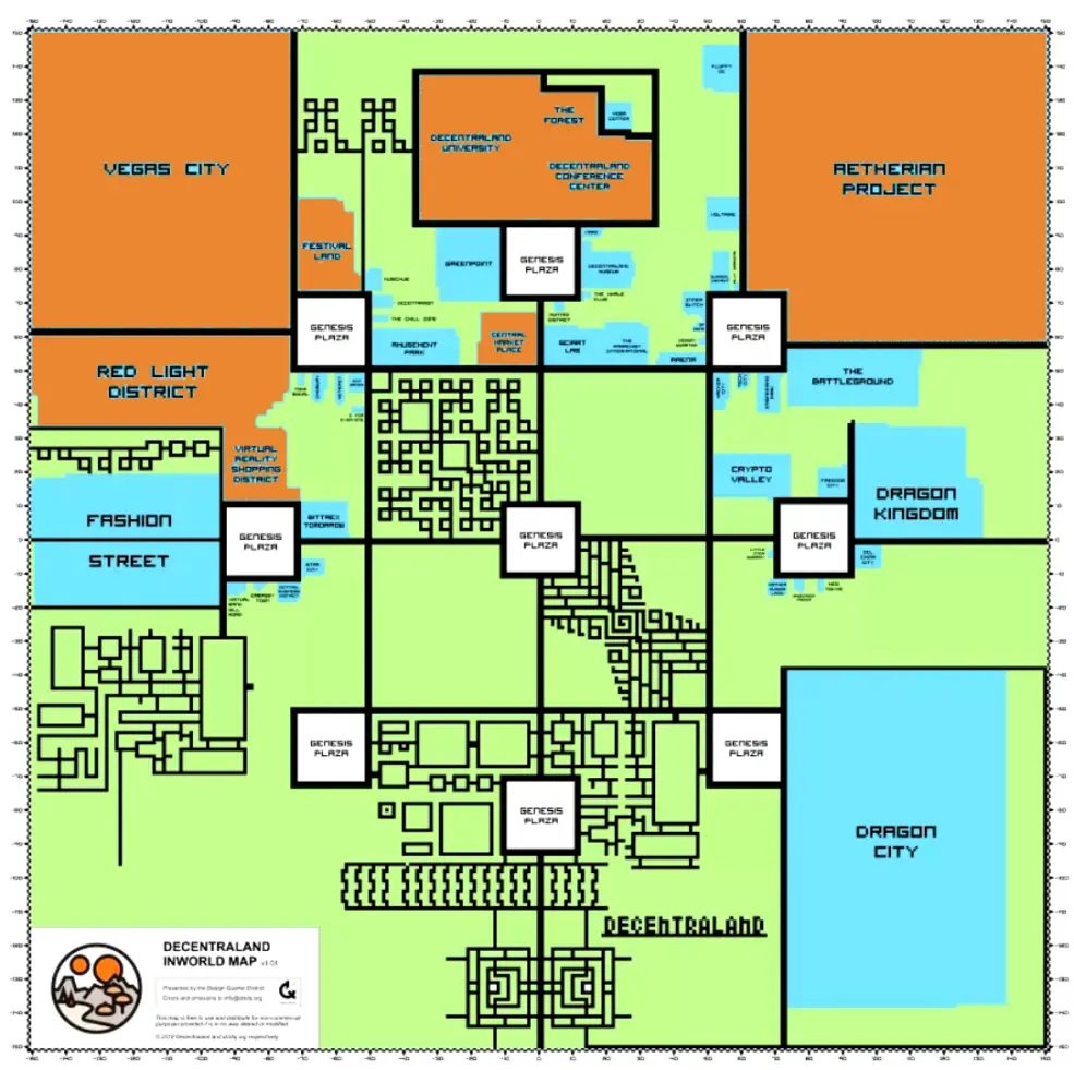 decentraland map of digital land