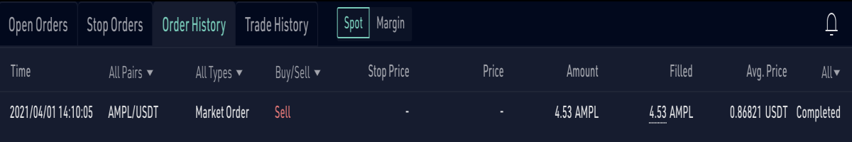 convert AMPL to USDT