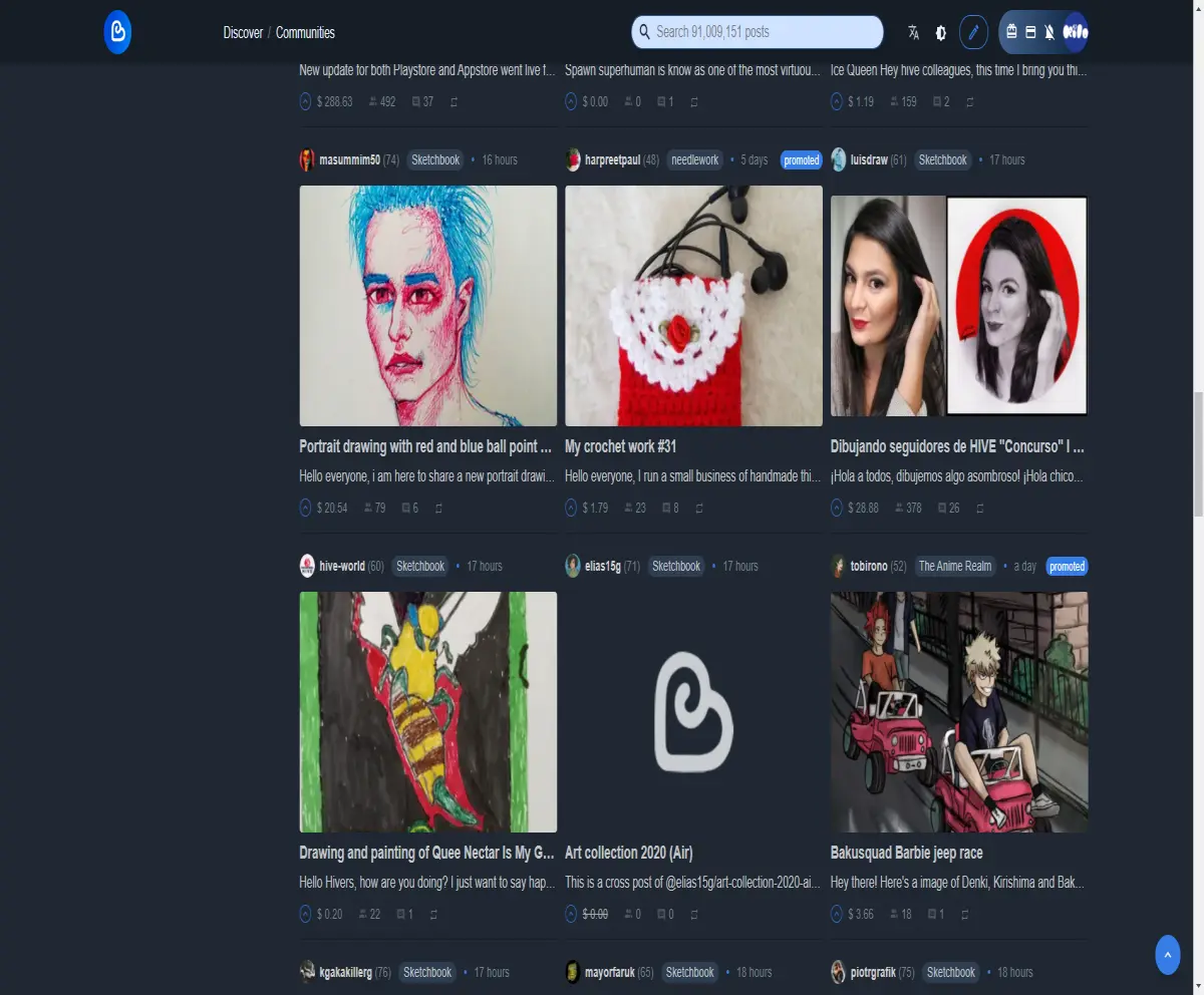 screenshot of the sketchbook art community further scrolled down to illustrate higher payouts