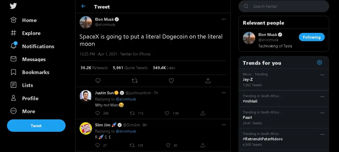 SpaceX is going to put a literal Dogecoin on the literal moon - tweets Elon Musk