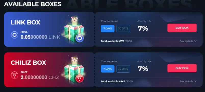 Current available boxes
