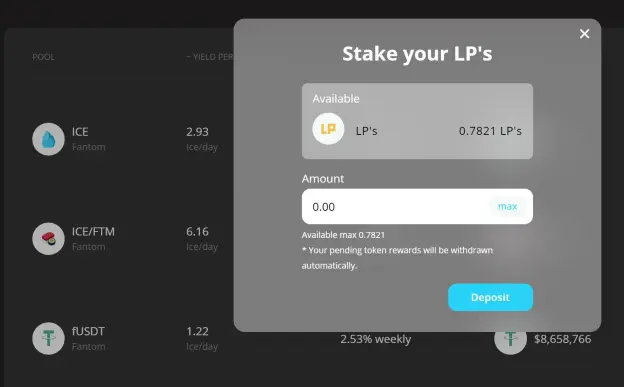 Popsicle Finance - staking ICE/FTM LP