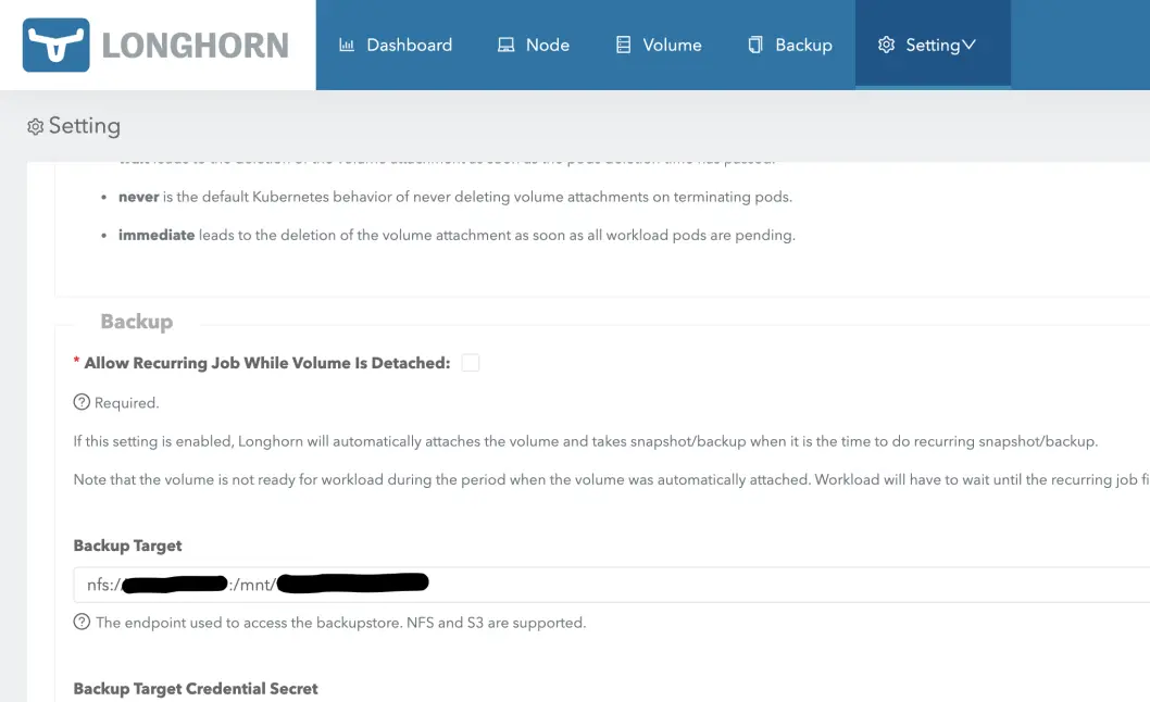 Longhorn Backup Configuration
