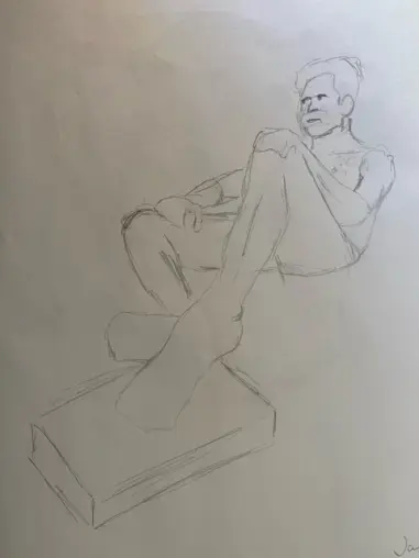 Jason with foot propped on stool - 15-minute timed life sketch in pencil