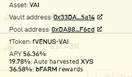 Harvest Finance (FARM) rewards on VAI