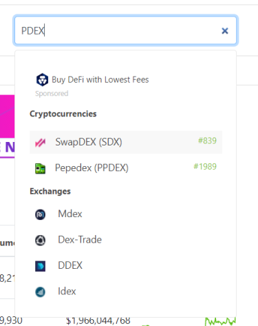 Coingecko PDEX search