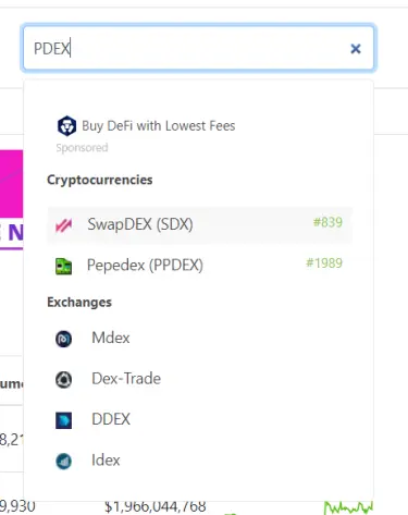 Coingecko PDEX search