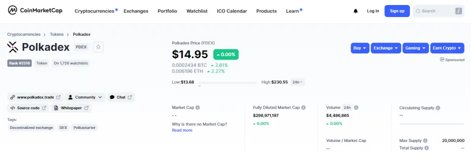 coinmarketcap PDEX