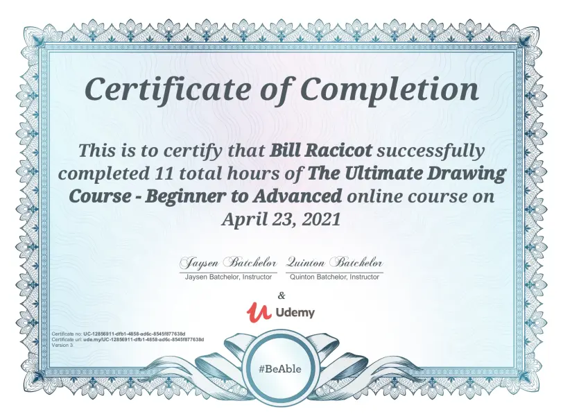 Certificate of completion for drawing course