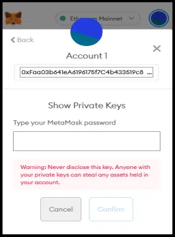 Private Key reveal in Metamask
