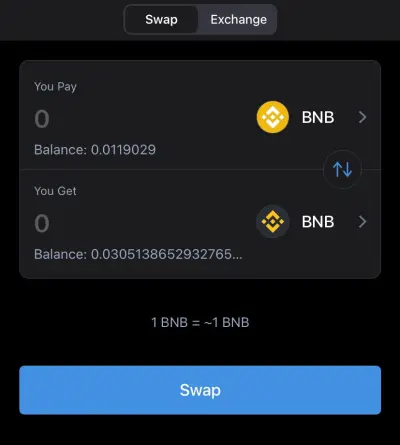 bnb to bnb smart chain swap in trust wallet