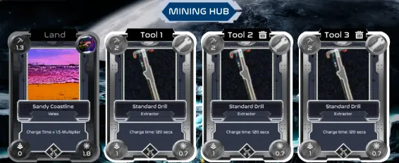 equipped land and tool NFTs