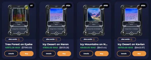 4 pieces of land NFTs listed on the marketplace