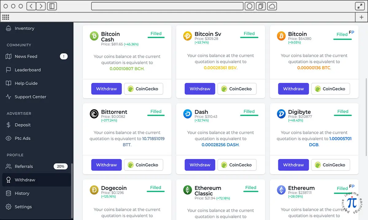 FaucetCrypto - Withdraw view.