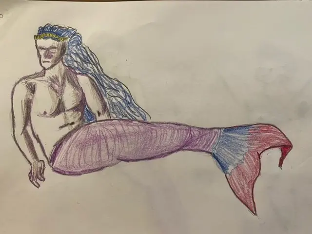 Merman reclining - 20 minutes, colored pencils