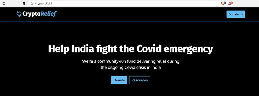 crypto donation, india, covid 19, crypto relief