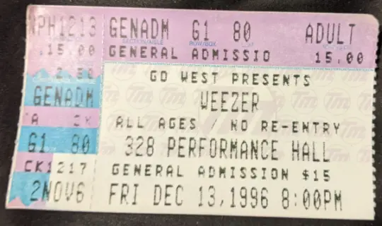 Weezer 1996 ticket stub