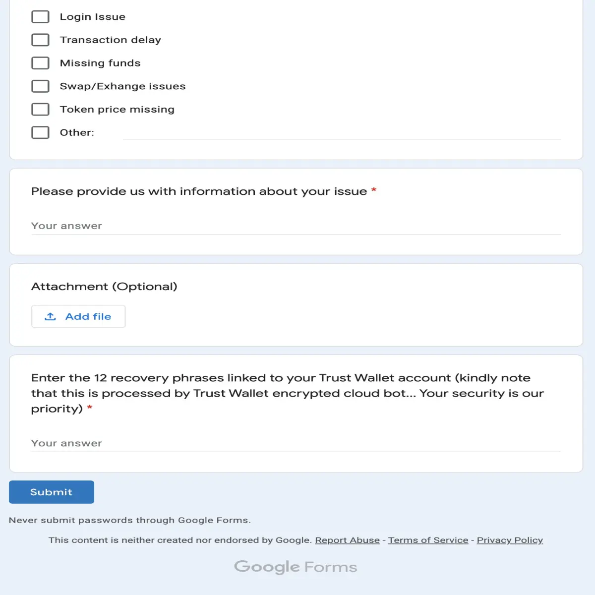 scam for trust wallet users tricking them out of their wallets