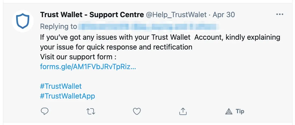 trust wallet twitter scammer