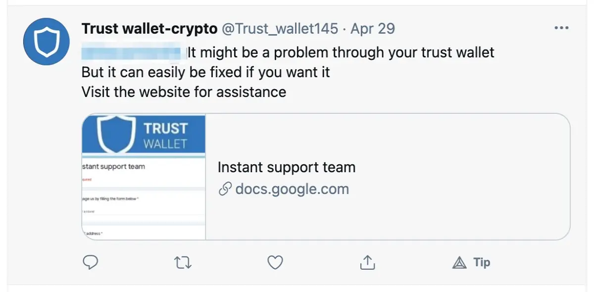 twitter scammers for trust wallet