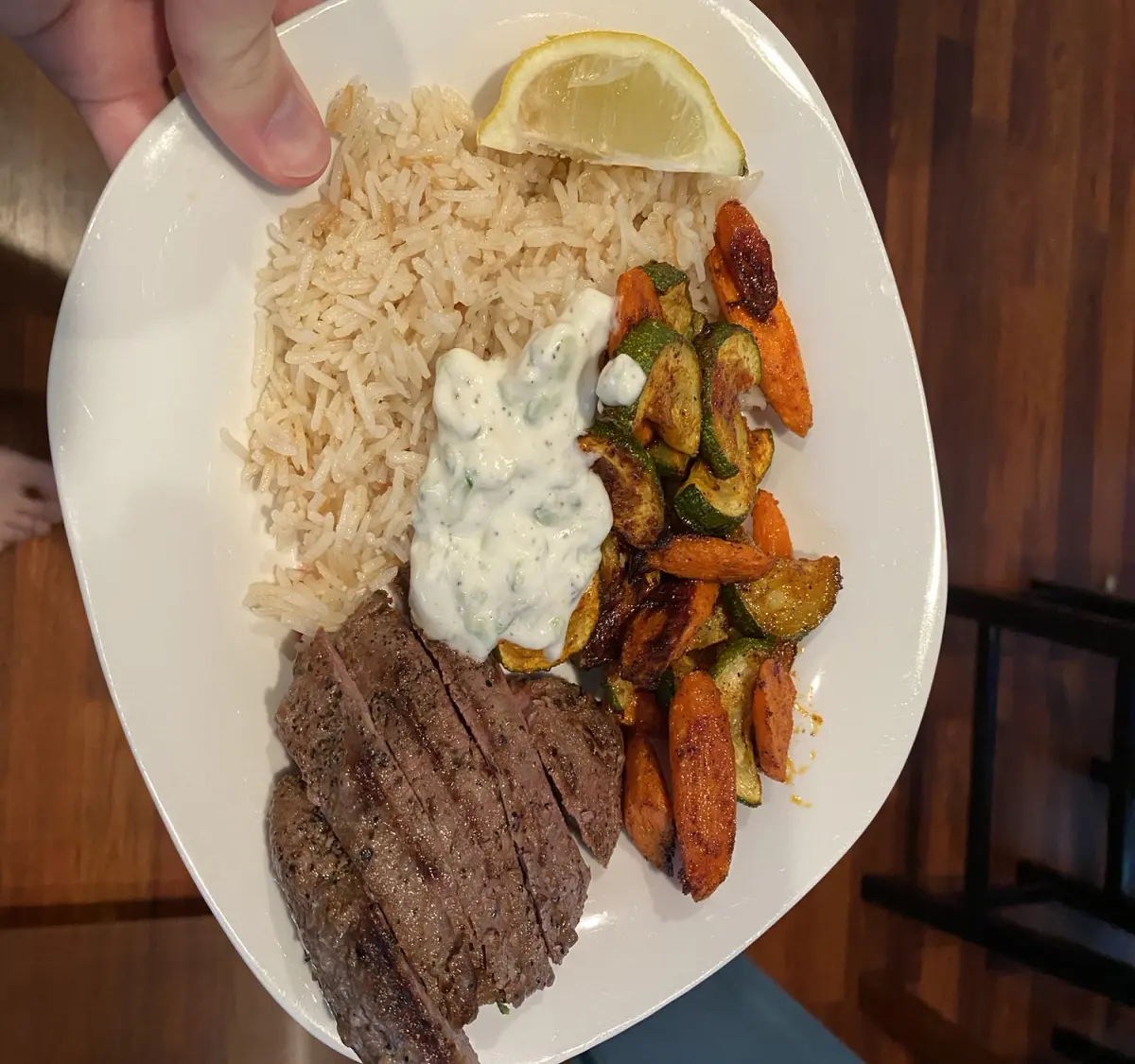 Steak with rice and veggies