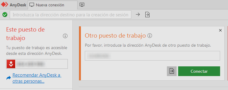 Conectarse a un equipo mediante Anydesk