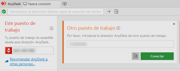 Conectarse a un equipo mediante Anydesk