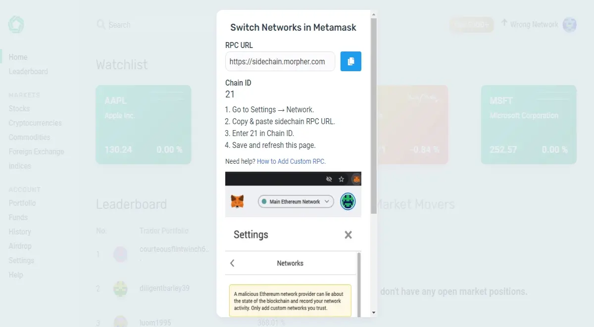 MetaMask wallet network change