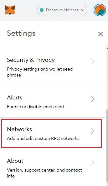Metamask networks