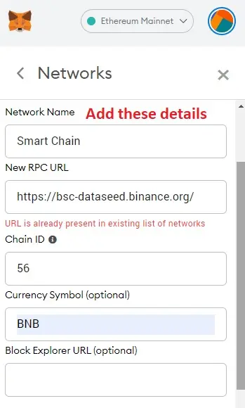 BSC Network Metamask