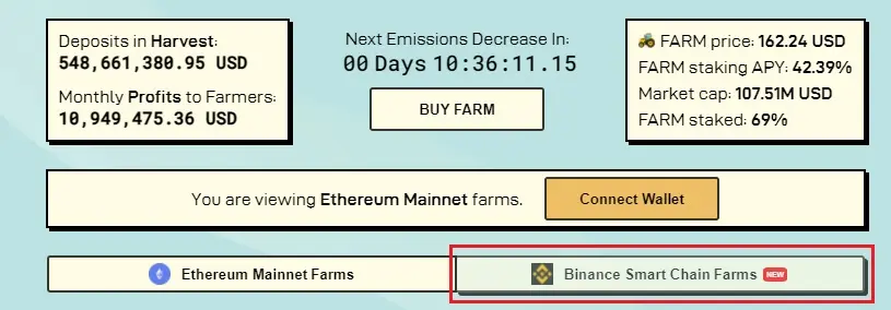 Harvest Finance Binance Smart Chain Farms