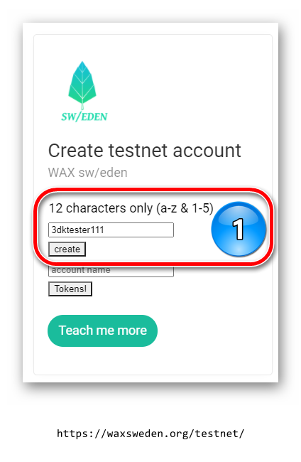 Create wax testnet account