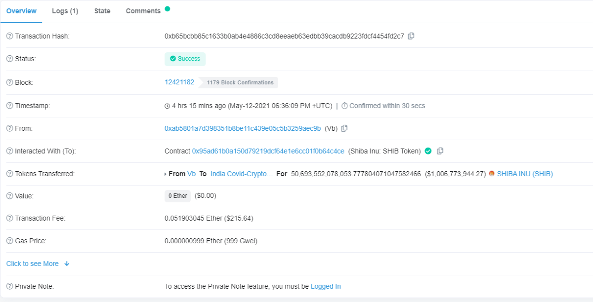 etherscan of Vitalik Buterin