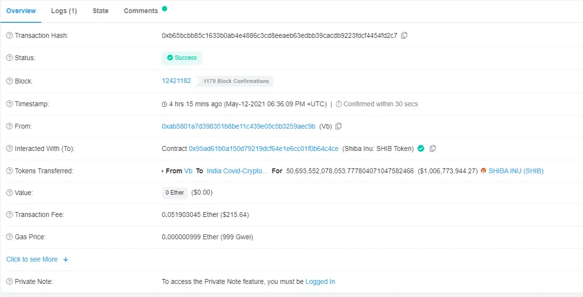 etherscan of Vitalik Buterin
