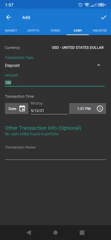Select Cash tab