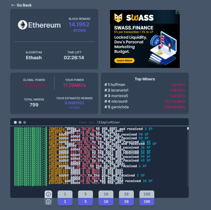 'Mining' interface overview