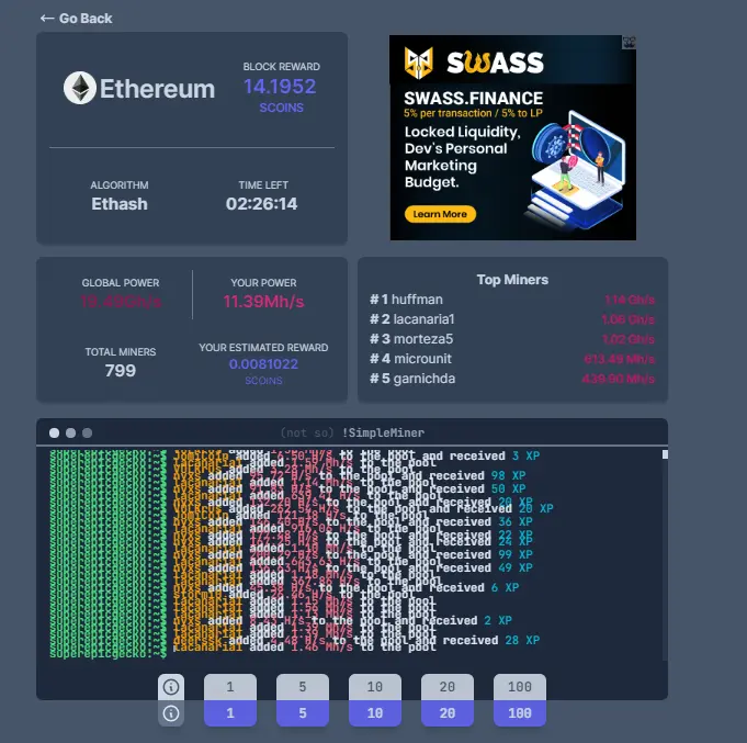 'Mining' interface overview