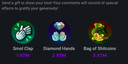 Snapshot from Torum page, gifts