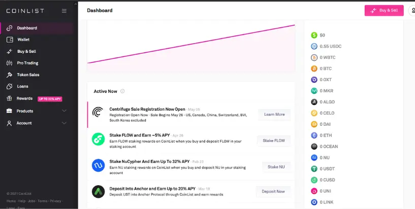 Coinlist dashboard