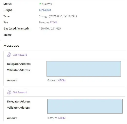 ATOM claim in explorer