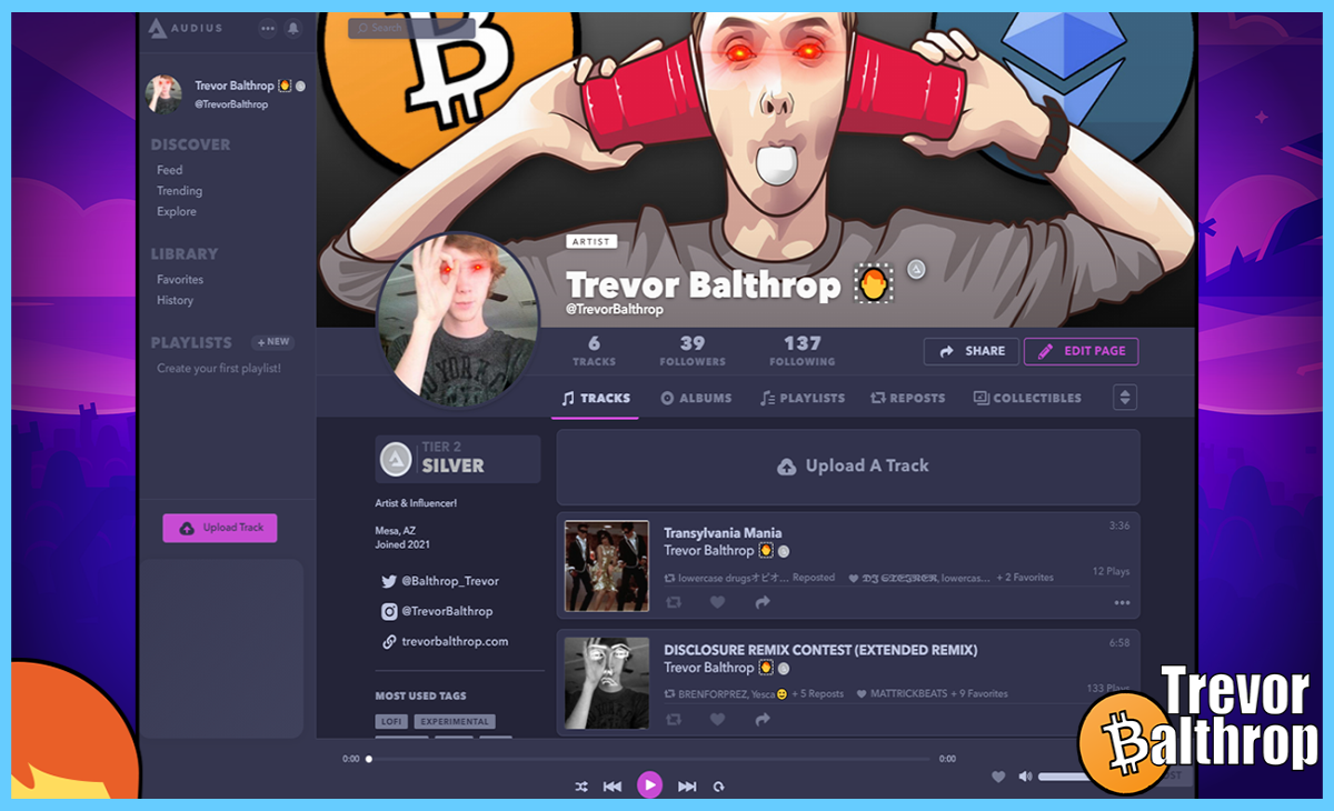 TREVOR BALTHROP BITCOIN INFLUENCER ETHEREUM LITECOIN DOGECOIN ETH BTC LTC DOGE $AUDIO AUDIUS AUDIUS.CO TREVORBALTHROP REDHEAD MUSIC ARTIST