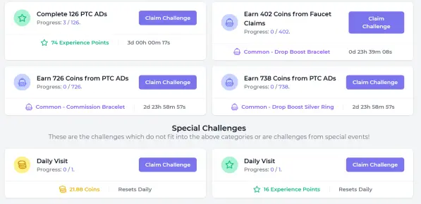 The site also has challenges which can give you experience + coins