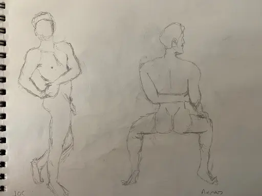 Ahmad and Joe - 5 minute solo poses - pencil sketches